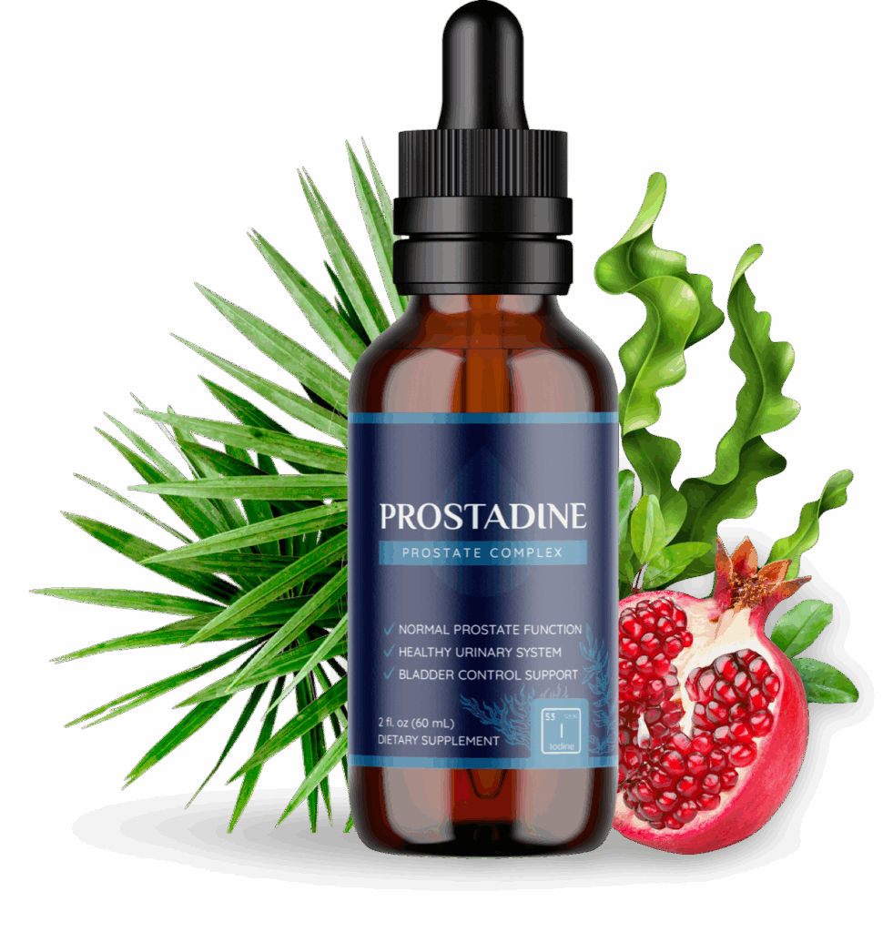 Natural prostate support for men over 50 supplement bottle with saw palmetto, seaweed, and pomegranate